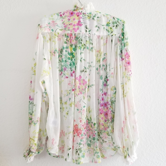 Sabina Musayev Floral Puff Sleeve Tie Top Size S White Multicolor - Picture 5 of 11
